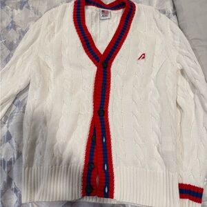 Autry Cable Knit Cardigan Sweater – Cream w/ Red & Blue Trim – Size S